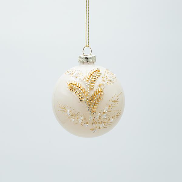 BOLA DE CRISTAL BEIGE CON HOJAS DORADAS 3D, JUEGO DE 4 PIEZAS, 8 CM