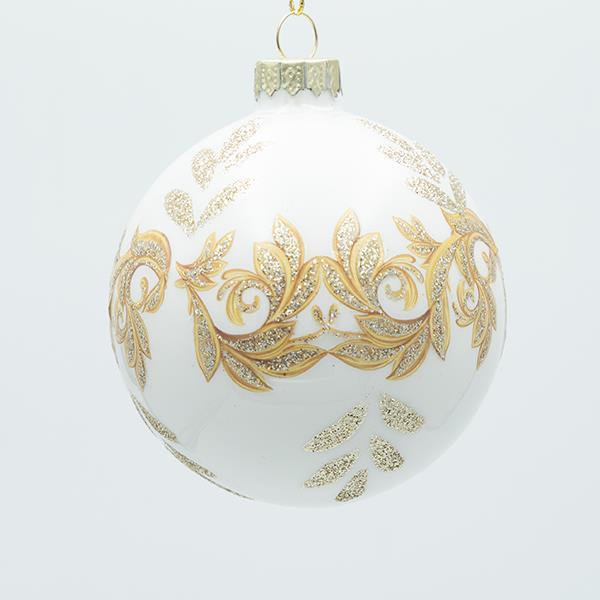 BOLA DE CRISTAL, PERLA BLANCA CON DETALLES EN CHAMPÁN, JUEGO DE 4 PIEZAS, 10 CM