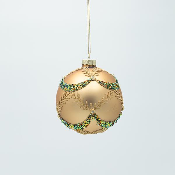 BOLA DE CRISTAL, ORO MATE CON PIEDRAS VERDES, JUEGO DE 4 PIEZAS, 10 CM