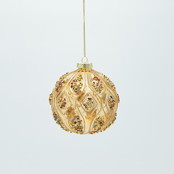 BOLA DE CRISTAL DORADA CON PIEDRAS COLOR CHAMPÁN, JUEGO DE 4 PIEZAS, 10 CM