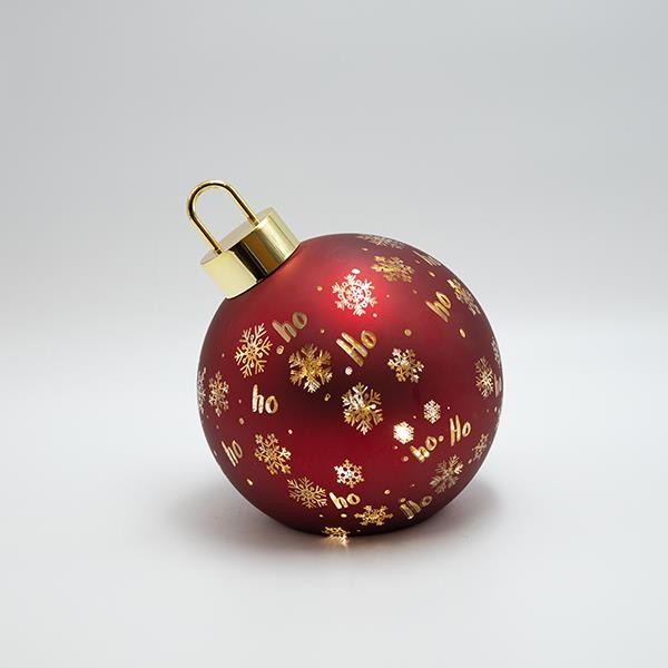 BOLA ILUMINADA, ROJA CON COPOS DE NIEVE, 18X21,5CM