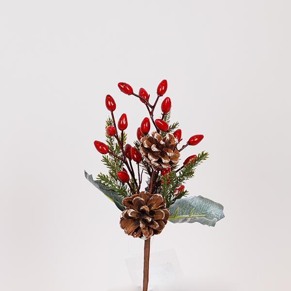 PICO CON ARÁNDANOS ROJOS Y PIÑAS, 42CM