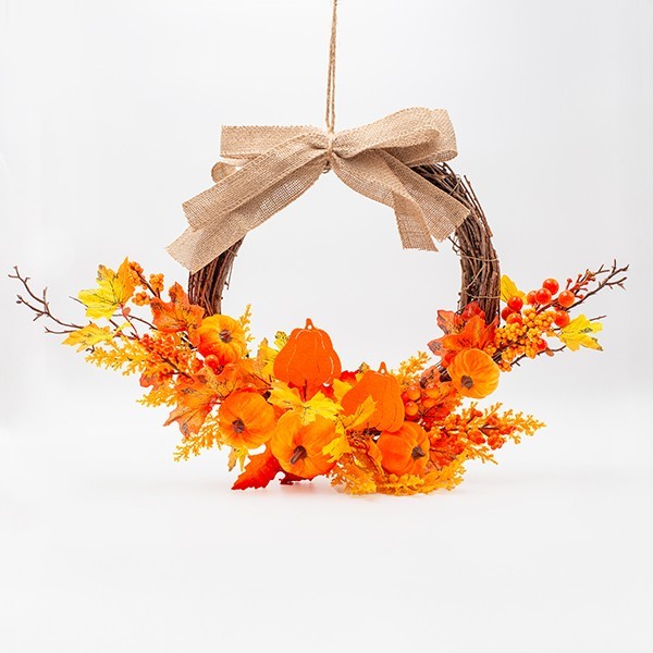 CORONA CON CALABAZAS NARANJAS, 65CM