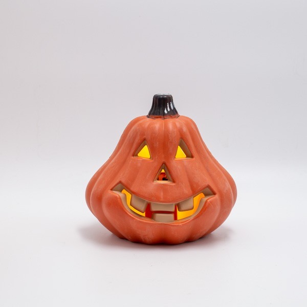 CALABAZA DE PLÁSTICO NARANJA ILUMINADA, DISEÑO DE HALLOWEEN, CAJA DE PILAS 2XAA, 6 LED BLANCO CÁLIDO, 16X14X15CM, IP20