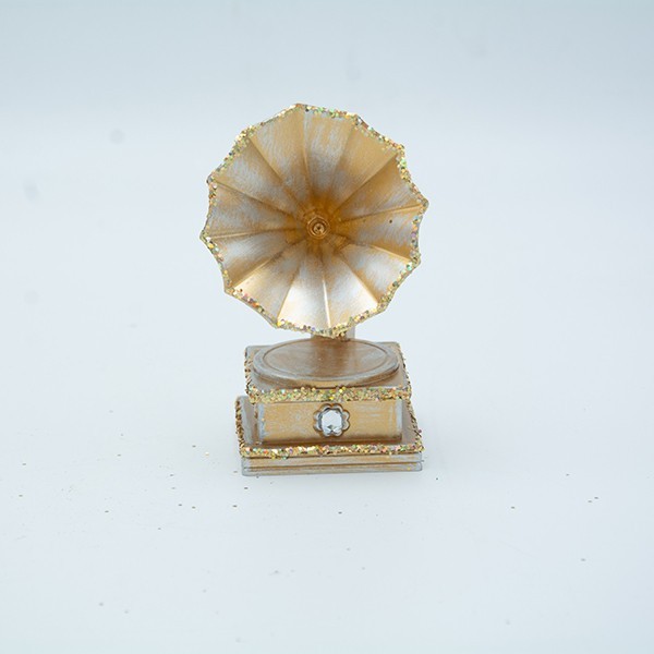 ADORNO ACRÍLICO, GRAMÓFONO, ORO MATE, 5,3X5,3X10,6CM
