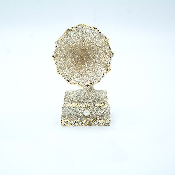 ADORNO DE ACRÍLICO, GRAMÓFONO, BRILLO CHAMPÁN, 5,3 X 5,3 X 10,6 CM