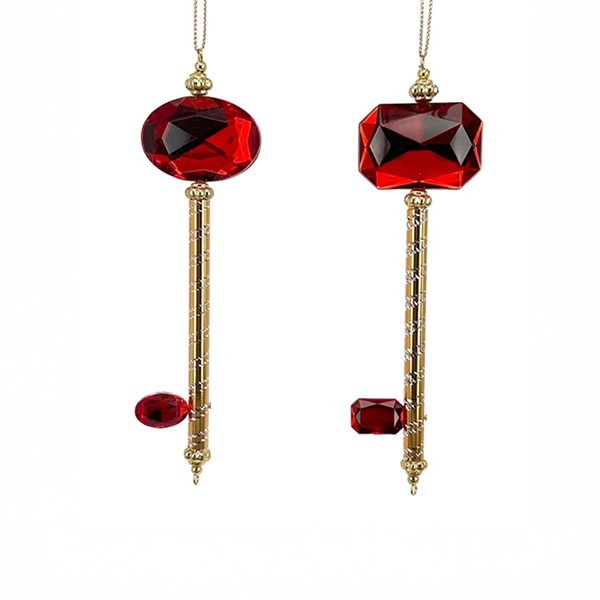 LLAVE DE PLÁSTICO, DORADA CON GEMA ROJA, 2 DISEÑOS, 4,3X1,3X15,5CM