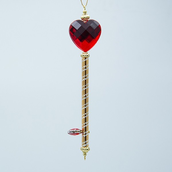 LLAVE DE PLÁSTICO, GEMA DE CORAZÓN ROJO, 4,3 X 1,3 X 15,5 CM