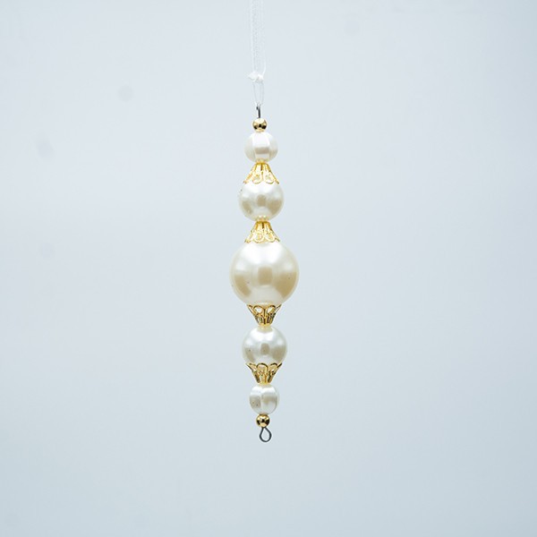 ESTALACTITA CON PERLAS, BLANCA Y DORADA, 3X13CM