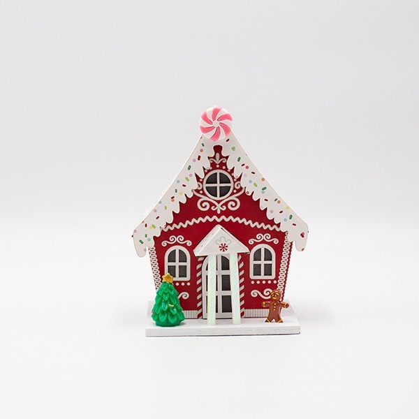 CASA DE PAPEL ROJA CON GALLETA DE JENGIBRE, ILUMINADA, 12,5 X 10,5 X 16 CM
