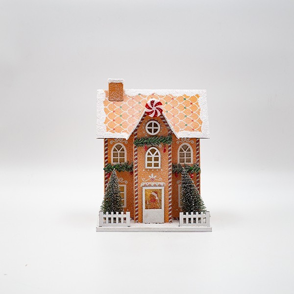 CASA DE PAPEL, BEIGE CON CARAMELOS, ILUMINADA, 15,5X12X20,5CM