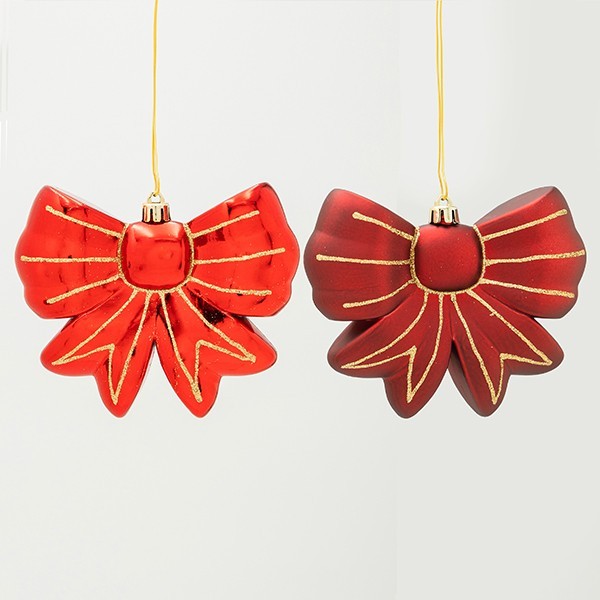 ADORNO DE PLÁSTICO, LAZO, ROJO, JUEGO DE 2 PIEZAS, 11 CM