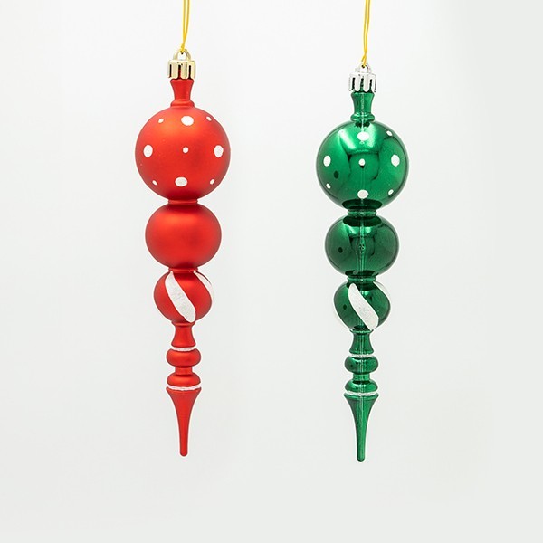 ADORNO DE PLÁSTICO, ESTALACTITA, VERDE Y ROJO, JUEGO DE 4 PIEZAS, 18 CM