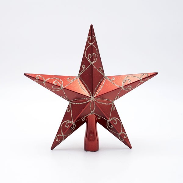 ÁRBOL DE COPA DE PLÁSTICO, ROJO, CON PURPURINA DORADA, 20 CM