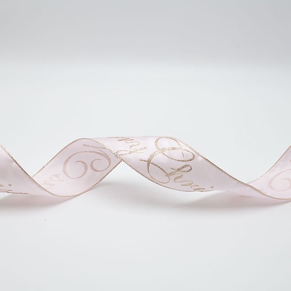 CINTA DE SATÉN ROSA CON BRILLO FELIZ NAVIDAD, 914X6,3CM