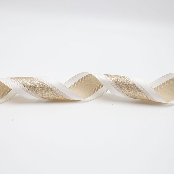 CINTA DE SATÉN COLOR CREMA CON BRILLO CHAMPÁN, 914 X 6,3 CM