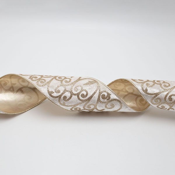 CINTA DE LUJO, TERCIOPELO BEIGE CON DETALLES CHAMPÁN, 914 X 10 CM