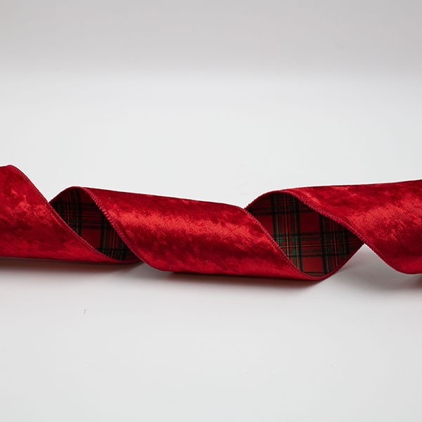 CINTA DE LUJO, DOBLE CARA, TERCIOPELO ROJO Y CUADROS, 914X10CM