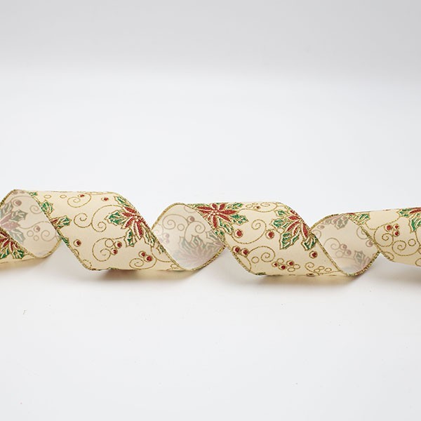 CINTA DE TERCIOPELO BEIGE CON FLOR DE PASIÓN ROJA, 914X6,3CM