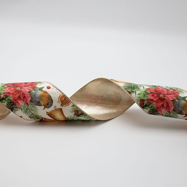 CINTA DE LUJO, CON PAJARITO, PONSETTIA Y CAMPANILLAS, 914X10CM