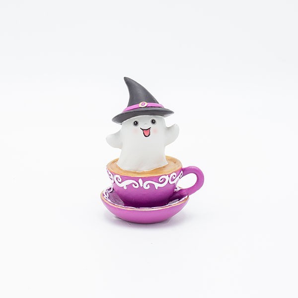 FANTASMA EN TAZA MORADA, HALLOWEEN, 7,6 X 6 X 10,3 CM