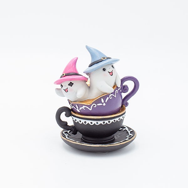 FANTASMAS CON SOMBREROS ROSAS Y AZULES, EN TAZAS, HALLOWEEN, 8,7X7,8X10,8CM