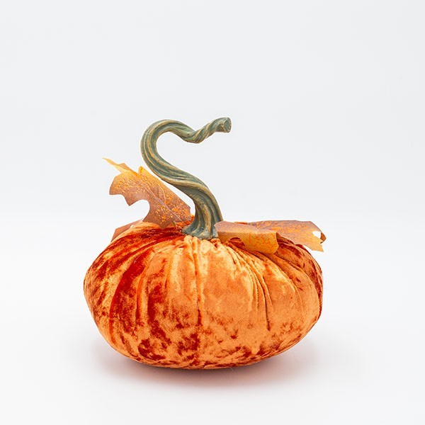 CALABAZA DE TERCIOPELO, NARANJA CON HOJAS DE ARCE, 19X19CM