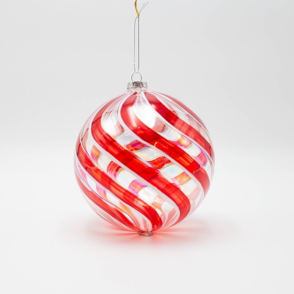 BOLA DE CRISTAL TRANSPARENTE, CON LÍNEAS ROJAS Y BLANCAS, 15CM