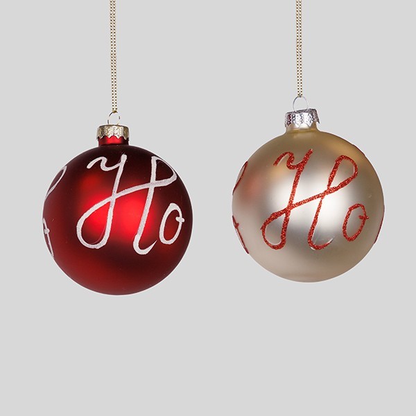 BOLA DE CRISTAL, ROJO PLATEADO, HO HO HO, SET DE 4 PIEZAS, 8 CM