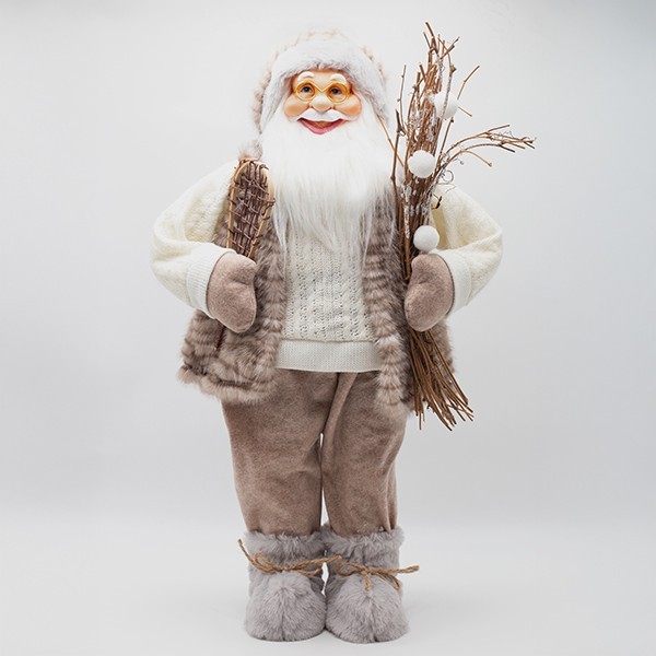 PAPÁ NOEL, CON PELO BEIGE Y PATINES DE HIELO, 60 CM