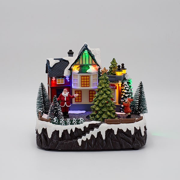 CUADRADO, CON PAPÁ NOEL Y ÁRBOL DE NAVIDAD, CON LUZ Y MOVIMIENTO, FUNCIONA A PILAS, 20X15X17,2CM