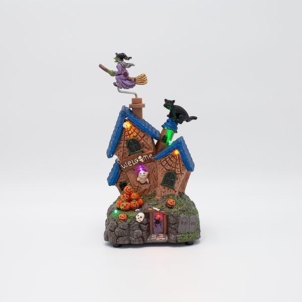 CASA DE BRUJA, CON LUZ Y MOVIMIENTO, FUNCIONA A PILAS, HALLOWEEN, 13X11,7X23,9CM