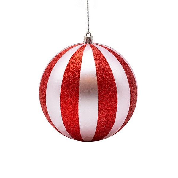 BOLA DE PLÁSTICO, ROSA CON BRILLO ROJO, SET DE 2 UDS., 12 CM