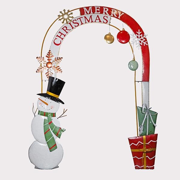 ARCO METÁLICO CON MUÑECO DE NIEVE, FELIZ NAVIDAD, 216X50X286CM