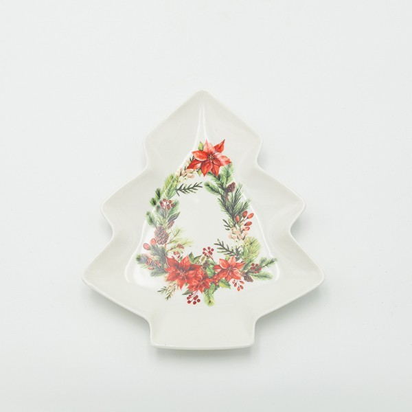 PLATO DE ÁRBOL CON FLOR DE POINSETTI ROJA, 20CM
