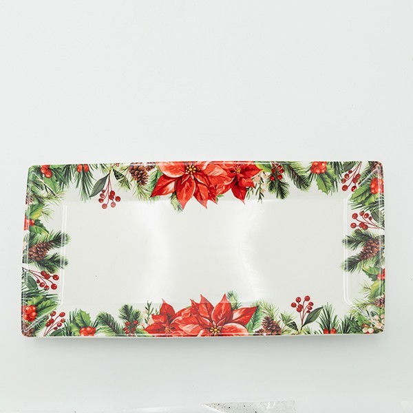 PLATO RECTANGULAR CON FLOR DE PASIÓN ROJA, 33CM