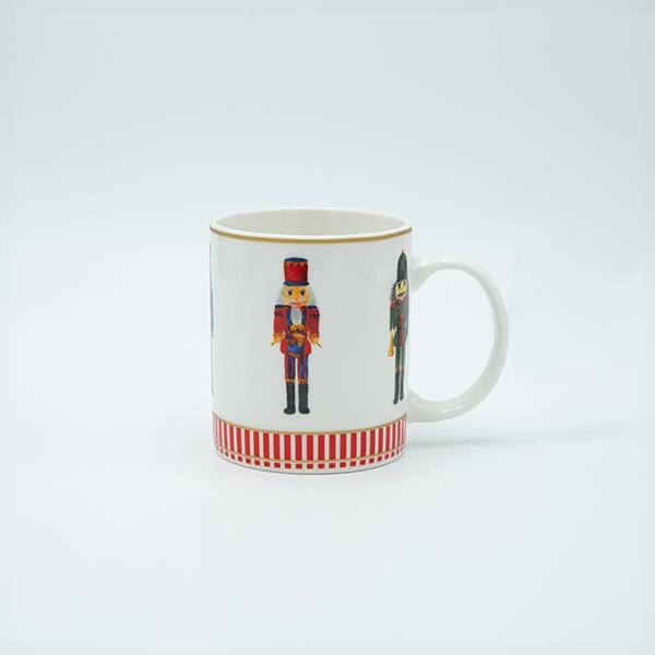 TAZA CON CASCANUECES, BLANCA CON RAYAS ROJAS, 350ML