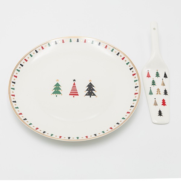 PLATO CON ESPÁTULA CON ARBOLES DE COLORES, 26,70CM