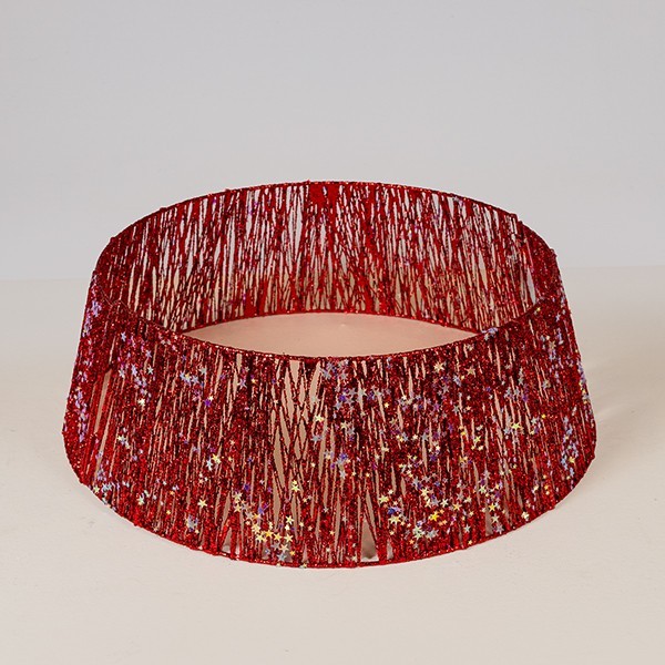 FALDA DE ÁRBOL CON HILO ROJO Y ESTRELLAS IRIDISCENTES, 60X20CM