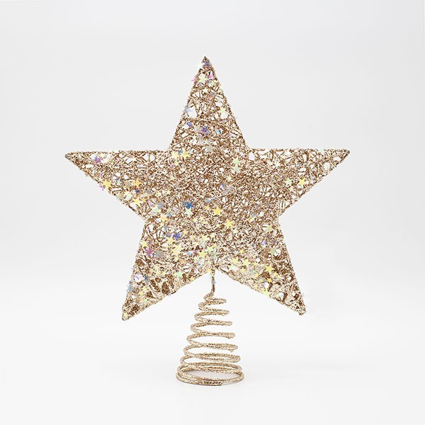 COPA DE ÁRBOL CON HILO DE CHAMPÁN Y ESTRELLAS IRIDISCENTES, 25X30CM