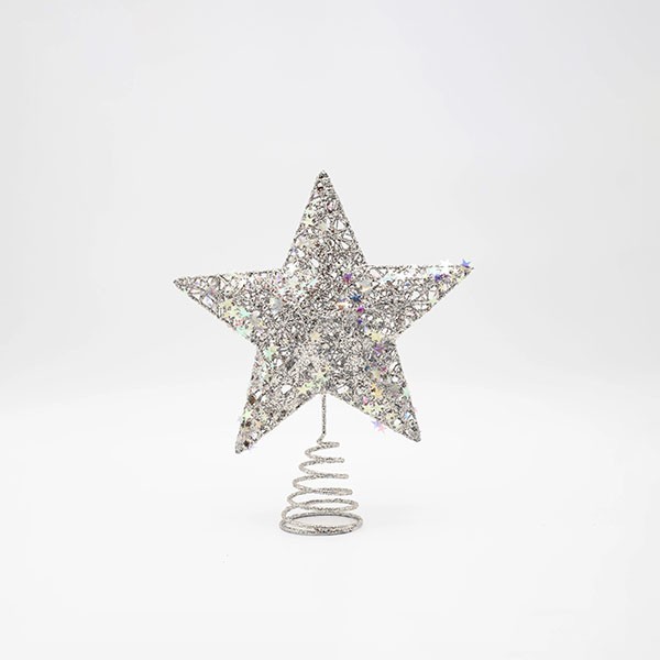 COPA DE ÁRBOL CON HILO DE PLATA Y ESTRELLA IRIDISCENTE, 20X23CM