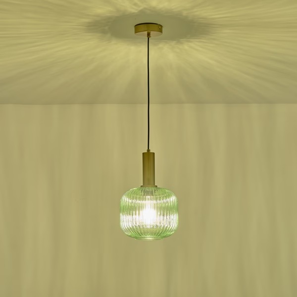 LÁMPARA DE TECHO COLGANTE CRISTAL GOFRADO 1xE27 MAX 15W 200x180x1200mm VERDE ARTE ILLUMINA TOPACIO