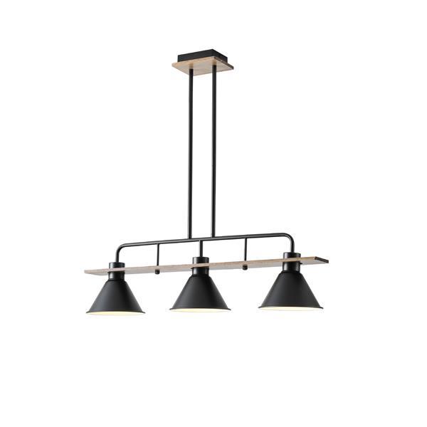 LÁMPARA DE TECHO COLGANTE MADERA-METAL 3 LUCES 3xE27 MAX 15W 780x180x865mm NEGRO ARTE ILLUMINA CONO