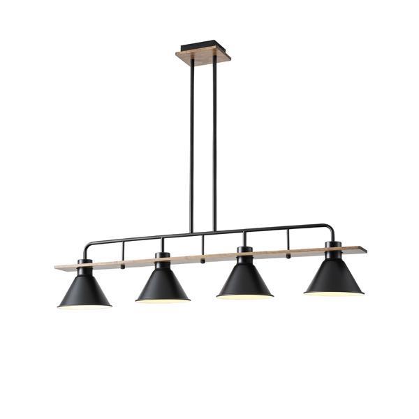 LÁMPARA DE TECHO COLGANTE MADERA-METAL 4 LUCES 4xE27 MAX 15W 1030x180x865mm NEGRO ARTE ILLUMINA CONO