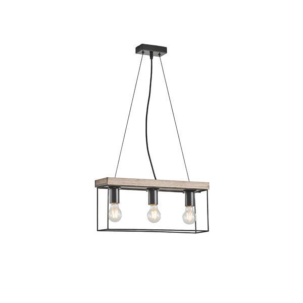 LÁMPARA DE TECHO COLGANTE MADERA-METAL 3 LUCES 3xE27 MAX 15W 480x125x1230mm NEGRO-MARRÓN ARTE ILLUMINA MULTIPLA