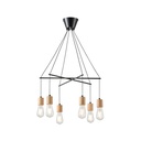 LÁMPARA COLGANTE MADERA-METAL 6 LUCES 6xE27 MÁX 15W 650x650x1180mm NEGRO ARTE ILLUMINA EDISON