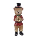 OSO DE PELUCHE CON TROMPETA Y TRAJE BURDEOS, POLIRRESINA, 8X11X23CM