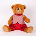 OSO DE PELUCHE SENTADO CON CHALECO ROSA DE CUADROS, 40CM