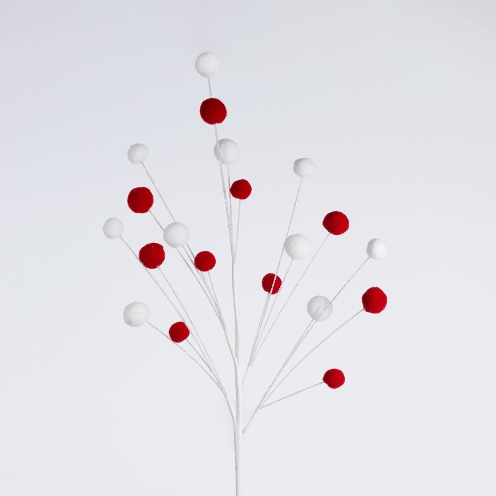 CARAMELO RAMA, CON ROJO Y BLANCO POMPÓN-POMPONES, 72CM