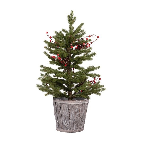 PE ÁRBOL CON BAYAS EN MACETA DE MADERA, 61CM